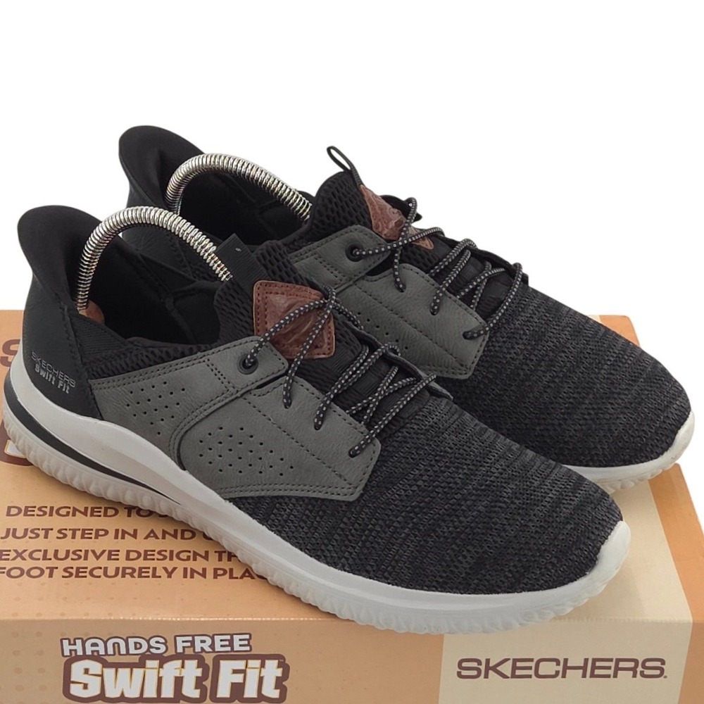 Skechers Delson 3.0 Swift Fit Sneakers Men 10 Black Gray Slip On Cushion Shoes